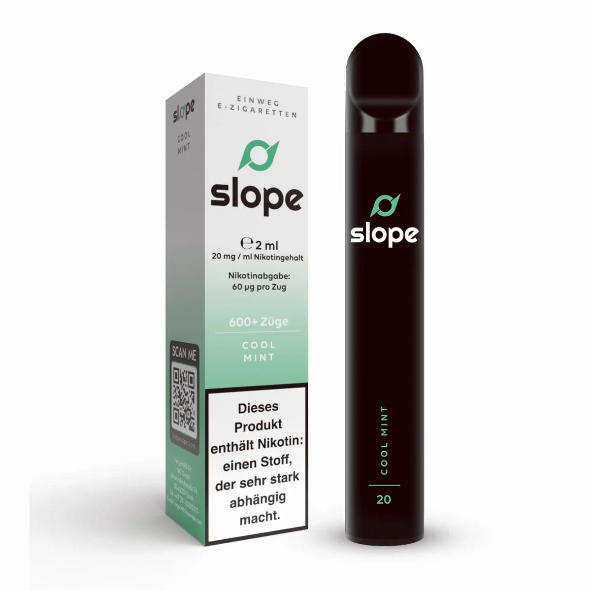 Slope Cool Mint Einweg E-Zigarette mit Pfefferminze, 600 Züge, 20 mg Nikotinstärke. Perfekt für ein frisches Vape-Erlebnis!