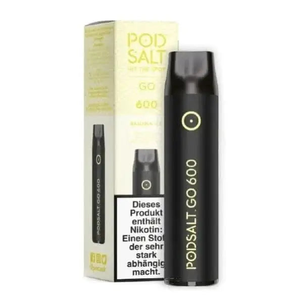 Pod Salt Go 600 - Banana Ice Einweg Vape mit süßem Bananen-Menthol-Geschmack, erlebe tropische Frische und Kühle in jedem Zug.