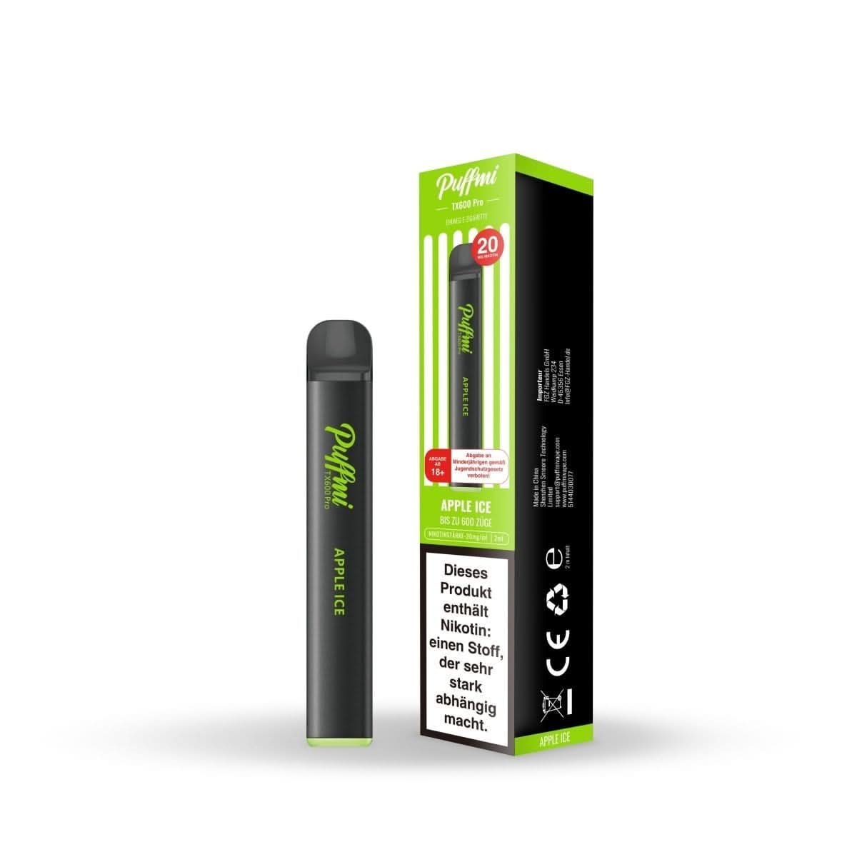 Vaporesso Puffmi TX600 Pro Apple Ice E-Zigarette mit erfrischendem Apfel-Menthol-Geschmack für ein süßes, kühles Dampferlebnis.