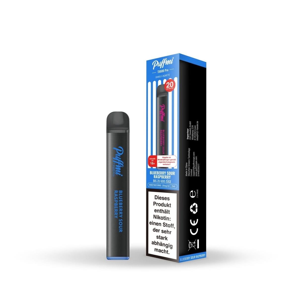 Entdecke den Puffmi TX600 Pro Vape in Blueberry Sour Raspberry, ideal für dein süß-saures Dampferlebnis mit Blaubeere und Himbeere.