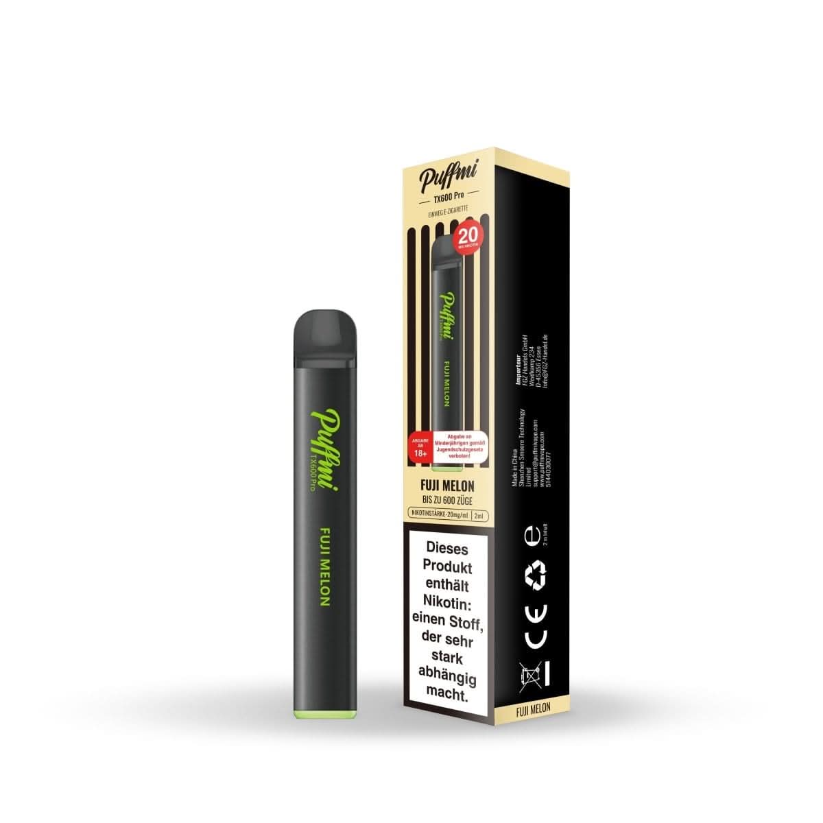 Genieße den Puffmi TX600 Pro in Fuji Melon! Süße Honigmelone trifft sauren grünen Apfel - perfekt für dein Sommer-Dampf-Erlebnis.