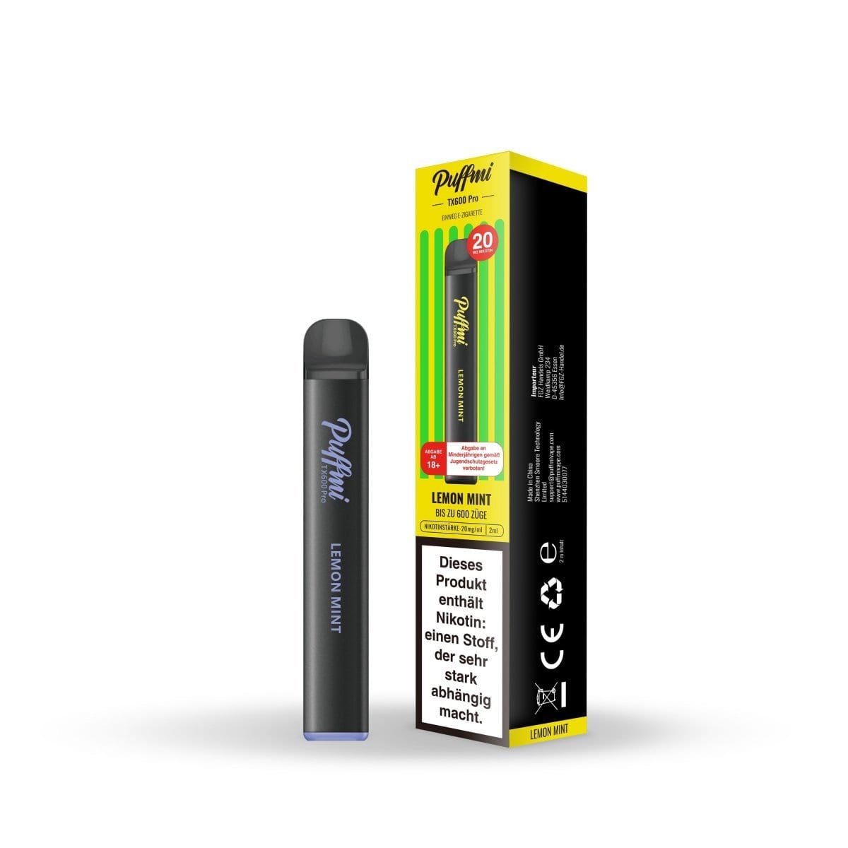 Puffmi TX600 Pro - Lemon Mint: Erfrischender Mix aus Zitrone und Minze für einen coolen Vaping-Kick! Perfekt für heiße Tage.