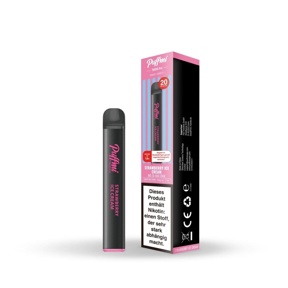 Puffmi TX600 Pro Erdbeereis Vape – Genieße das cremig-süße Erdbeeraroma, perfekt für fruchtige Dampferlebnisse. Entdecke es jetzt!