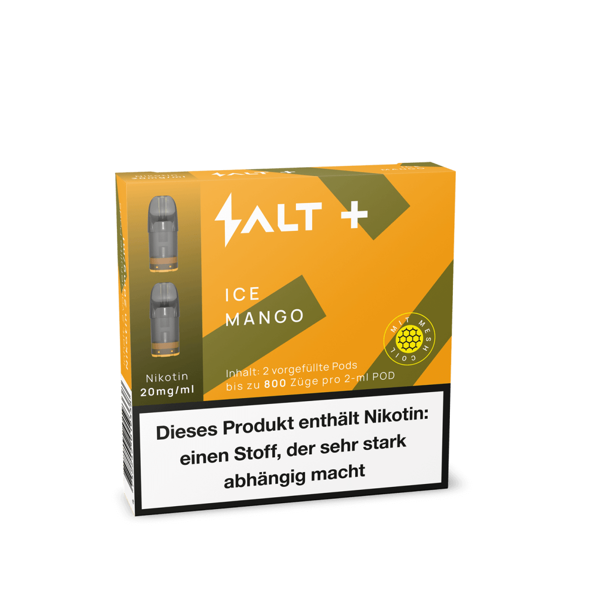 Genieße die exotische Mischung aus süßer Mango mit Menthol im SALT+ Pod (2er Set) für eine frische, sommerliche Vaping-Erfahrung.