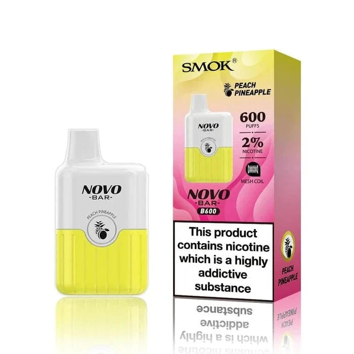 SMOK Novo Bar B600 Einweg E-Zigarette in Pfirsich Ananas, leicht und handlich, mit 600 Zügen und 2% Nikotin.