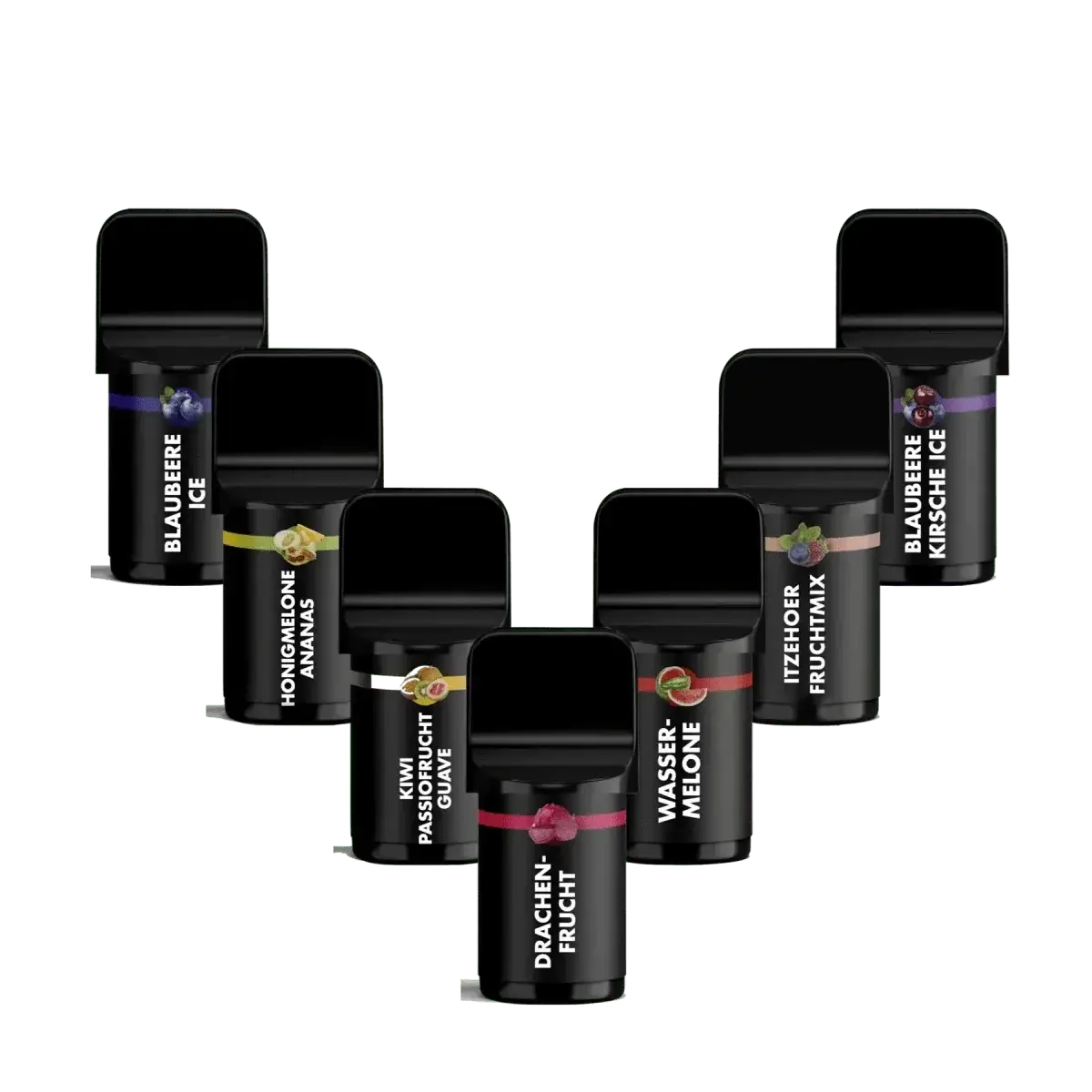 Entdecke die Eco+ Pods: Kiwi Passionsfrucht Guave, Blaubeere Eis und mehr. Frische und exotische Dampferlebnisse in einem Set.