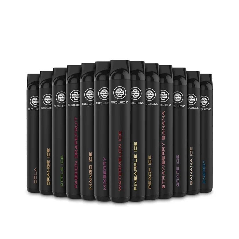 Verschiedene Sorten Squidz E-Shisha, einschließlich Traube Menthol, in stilvoller Verpackung. Entdecke deinen erfrischenden Geschmack.