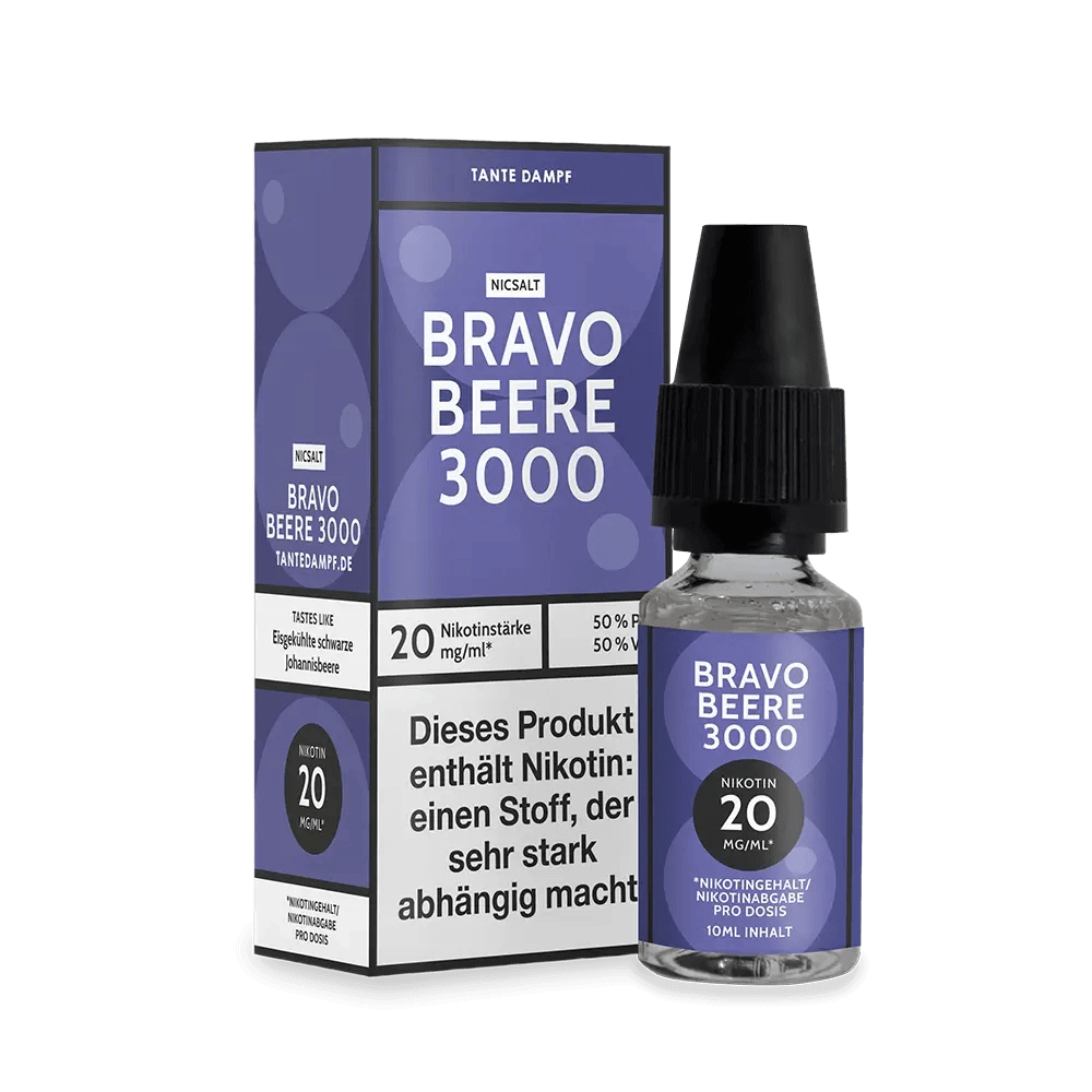 Bravo Beere 3000 Johannisbeere Menthol E-Liquid von Tante Dampf; erlebe fruchtige Johannisbeeren mit eisigem Menthol-Kick.
