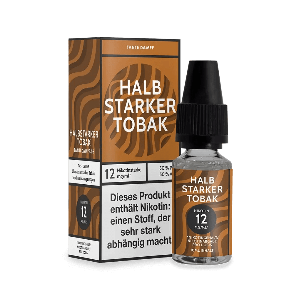 Halb Starker Tobak E-Liquid - Genieße den authentischen Tabakgeschmack, ideal für traditionelle Dampfer. Entdecke Tante Dampf!