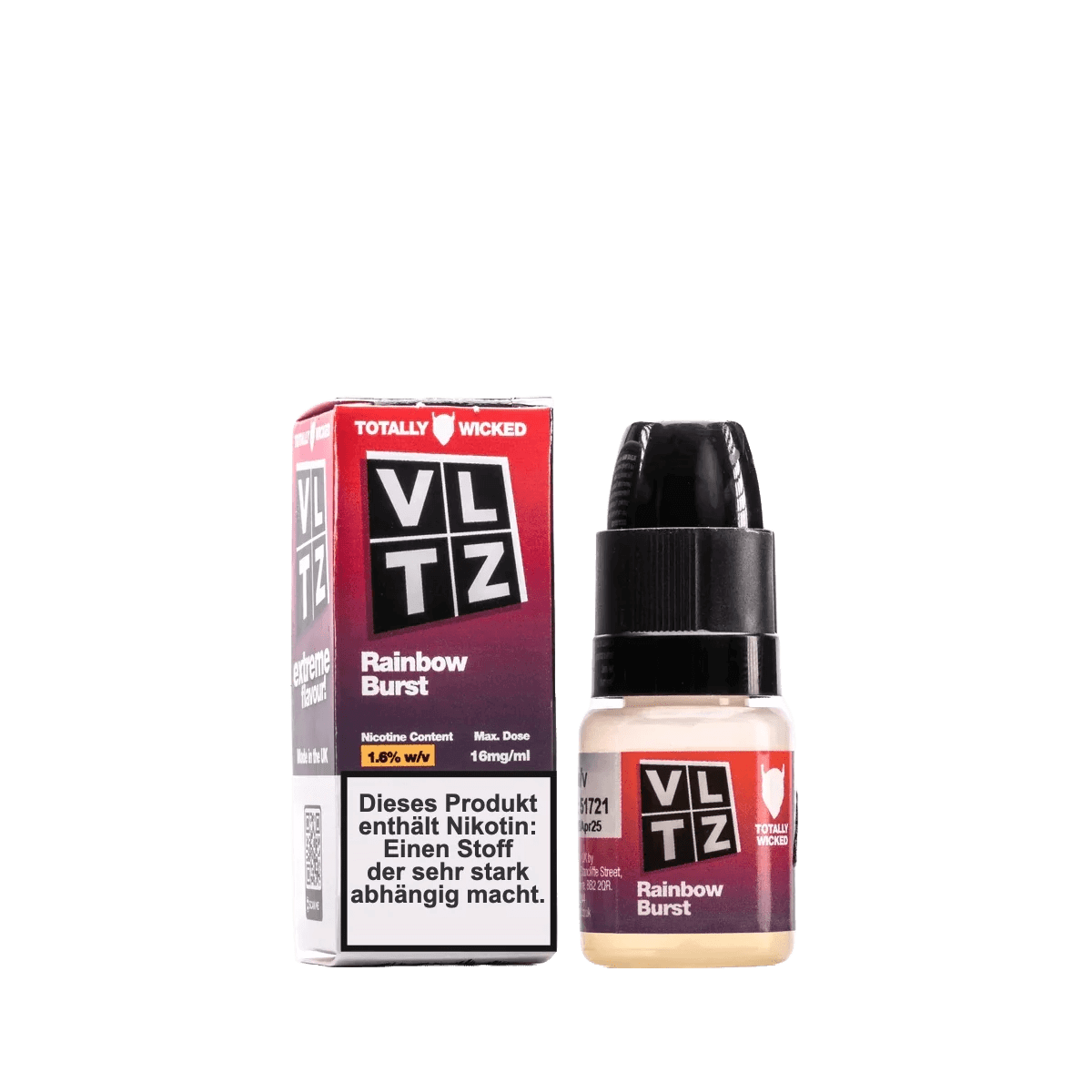 VLTZ Rainbow Burst E-Liquid – Erlebe Erdbeere, Pampelmuse, Schwarze-Johannisbeere und Menthol Geschmack in deinem Vape.