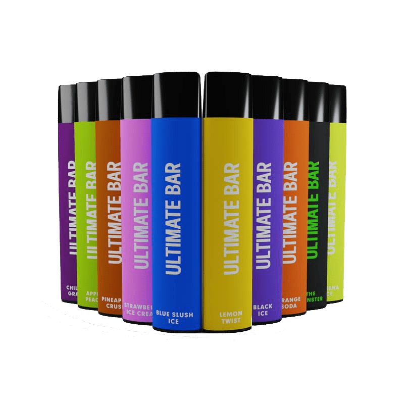 Kleine Auswahl an Ultimate Bars in verschiedenen Geschmacksrichtungen, darunter der sommerliche Watermelon Chill für erfrischende Vaping-Erlebnisse.
