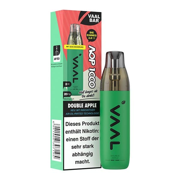 Vaal AOP1000 Double Apple Vape – frische rot-grüne Apfelmischung für ein intensives Dampferlebnis, ideal für Geschmacksliebhaber.