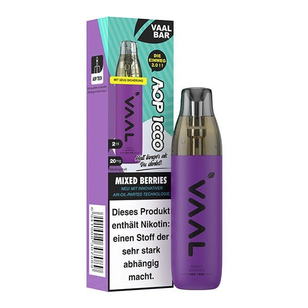 Vaal AOP1000 Vape mit Beerenmix-Geschmack, perfekte Mischung aus Himbeeren, Erdbeeren, Brombeeren und Blaubeeren.