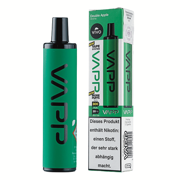 Vivo Vapp 800 Double Apple E-Zigarette, saftiger Apfelgeschmack, fruchtiges Vape-Erlebnis, stilvolle grüne Verpackung