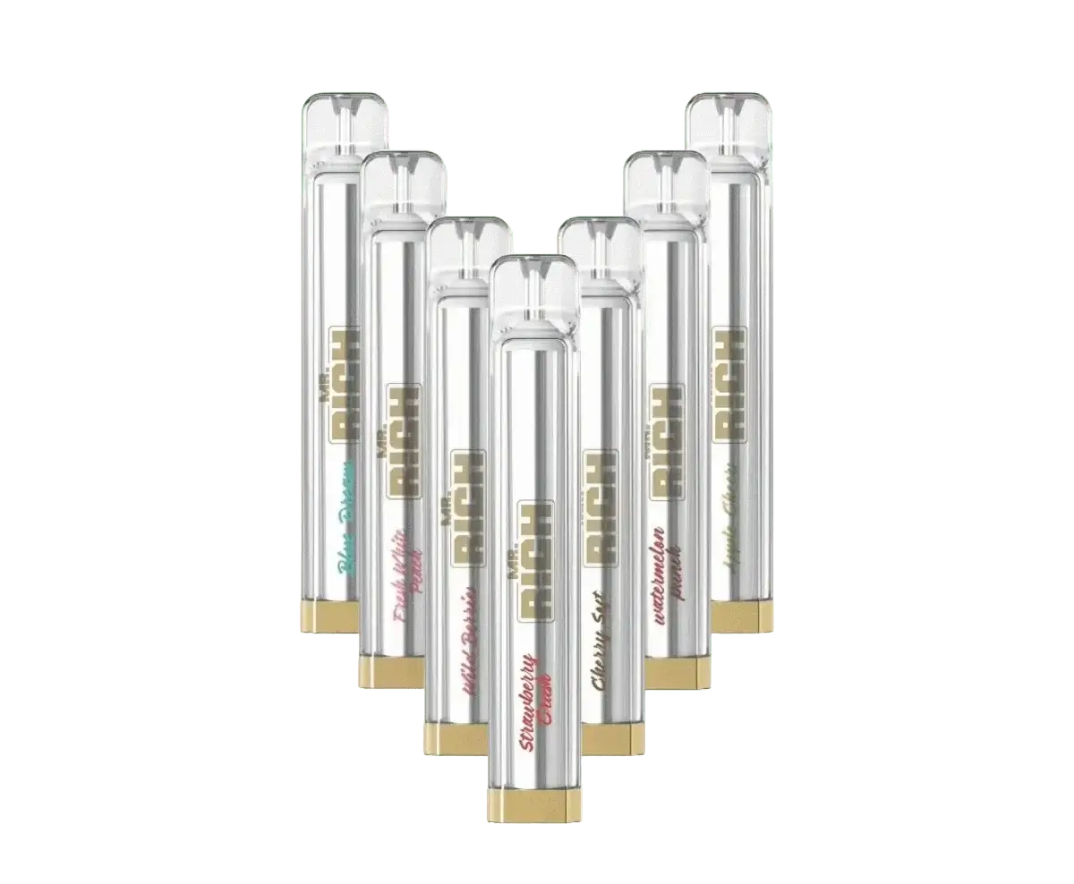 Vape Pen Collection Mr. R!ch mit Exotischen Tropenfruchtaromen auf weißem Hintergrund.