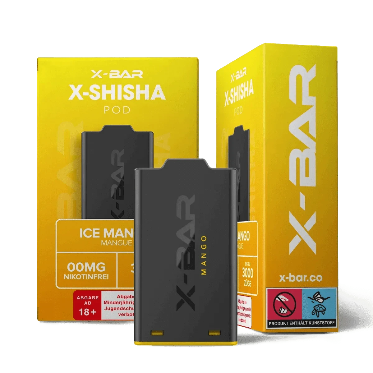 Genieße mit dem X-Bar Shisha Pod Set in Ice Mango ein nikotinfreies, tropisches Vaping-Erlebnis mit erfrischendem Menthol.