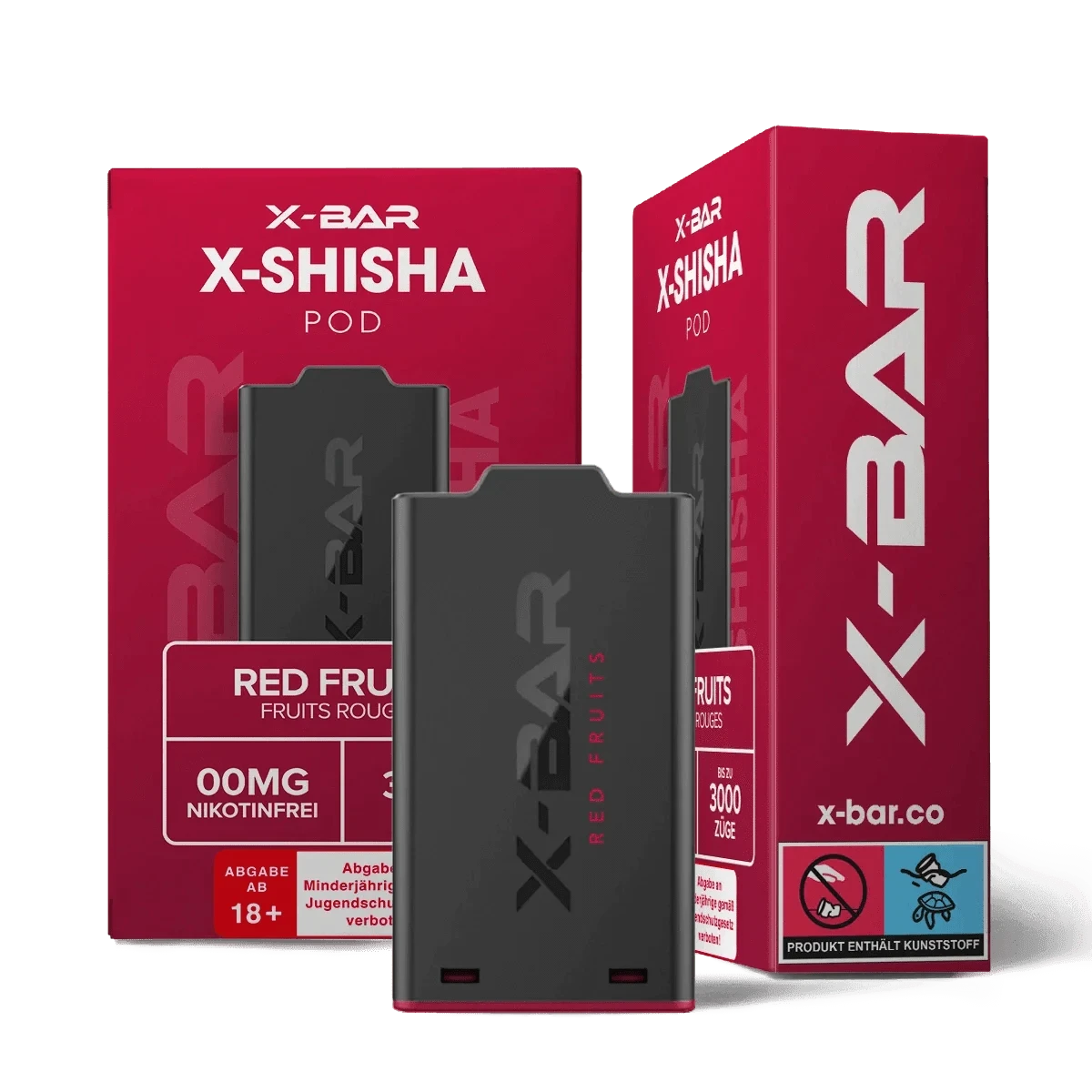 X-Bar Shisha Pod Set in Red Fruits, delikater Mix aus Himbeere, Brombeere, Blaubeere und Minze im modernen Design, nikotinfrei