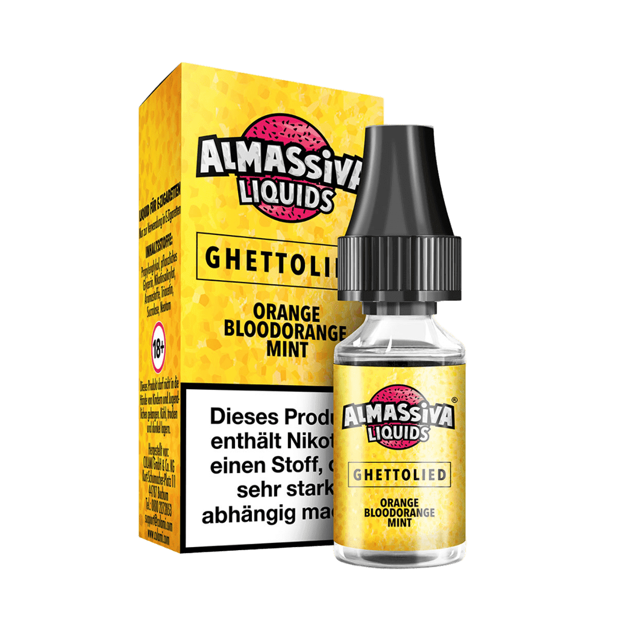 Alt Tag: Entdecke Almassiva Liquid Ghettolied mit dem frischen Geschmack von Orange, Blutorange und Minze. Perfekt für Zitrusliebhaber!