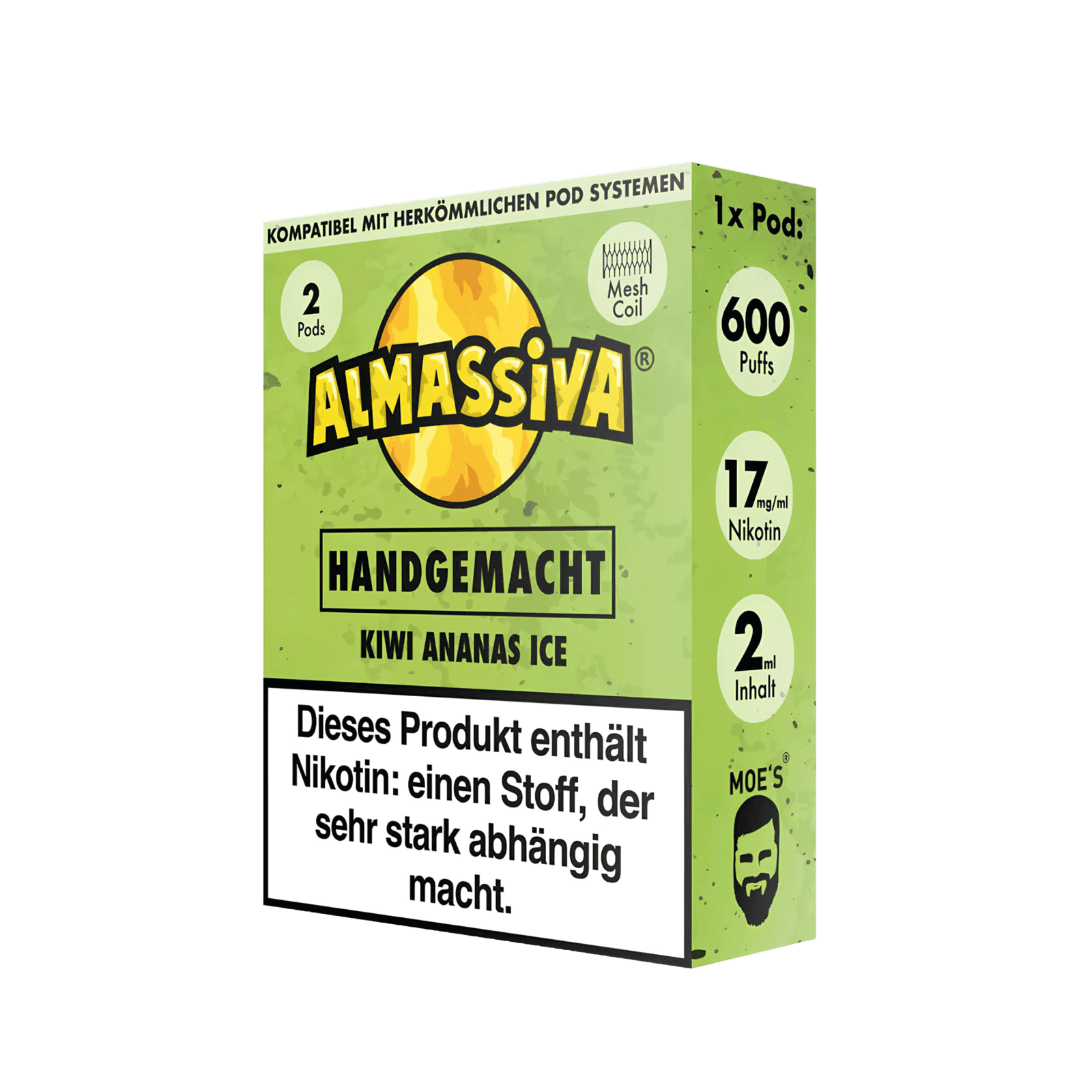 Almassiva Pod 2er Set - Kiwi Ananas Menthol Geschmack, tropisch und frisch, enthält Nikotin, kompatibel mit Pod-Systemen