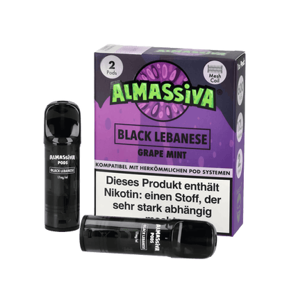 Almassiva Pod Black Lebanese Traube-Minze Set mit zwei Pods und eleganter Verpackung für perfekte Aroma-Vielfalt.