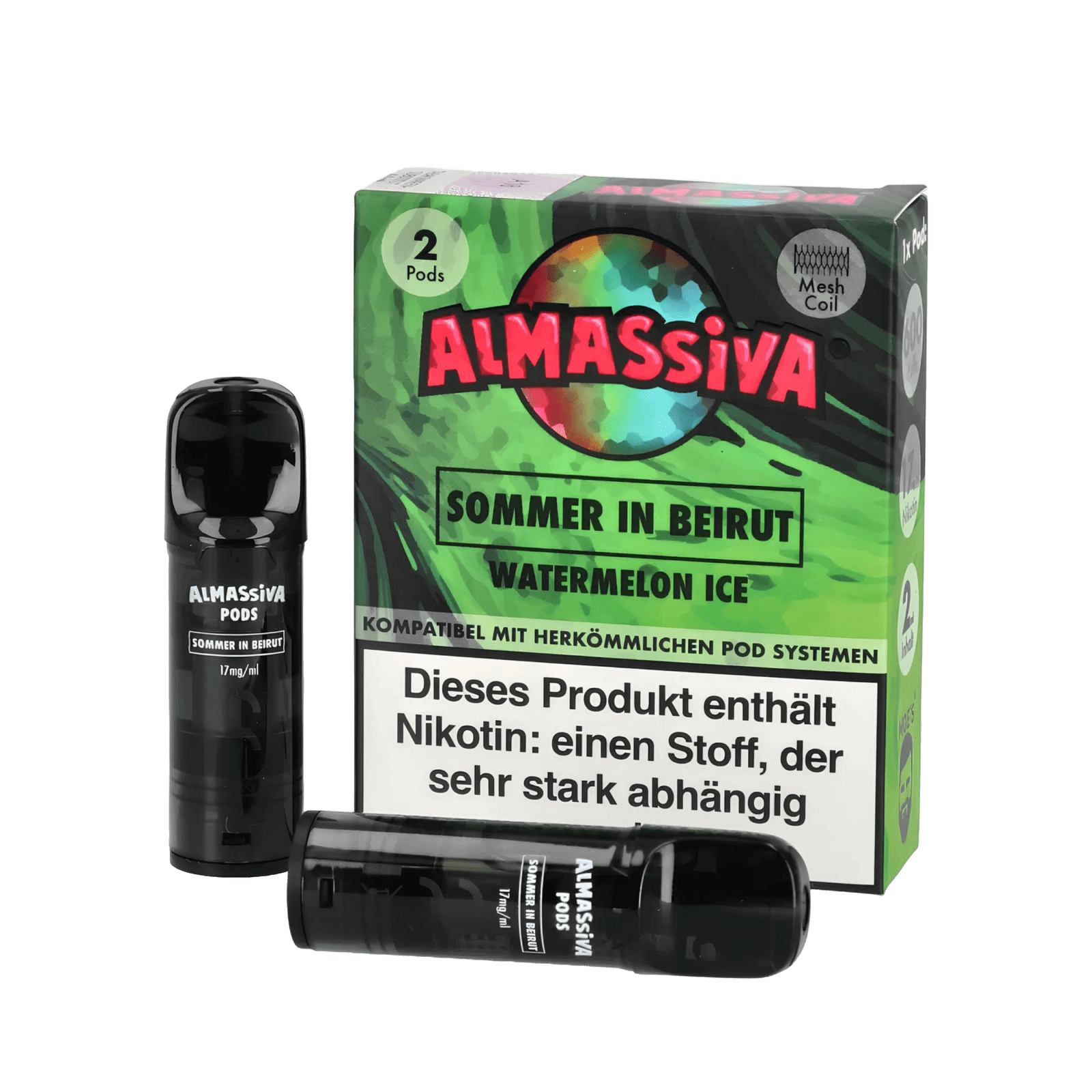 Almassiva Pod 2er Set, Sommer in Beirut, Wassermelone Menthol, erfrischendes Sommererlebnis für deinen Alltag, süß und leicht.