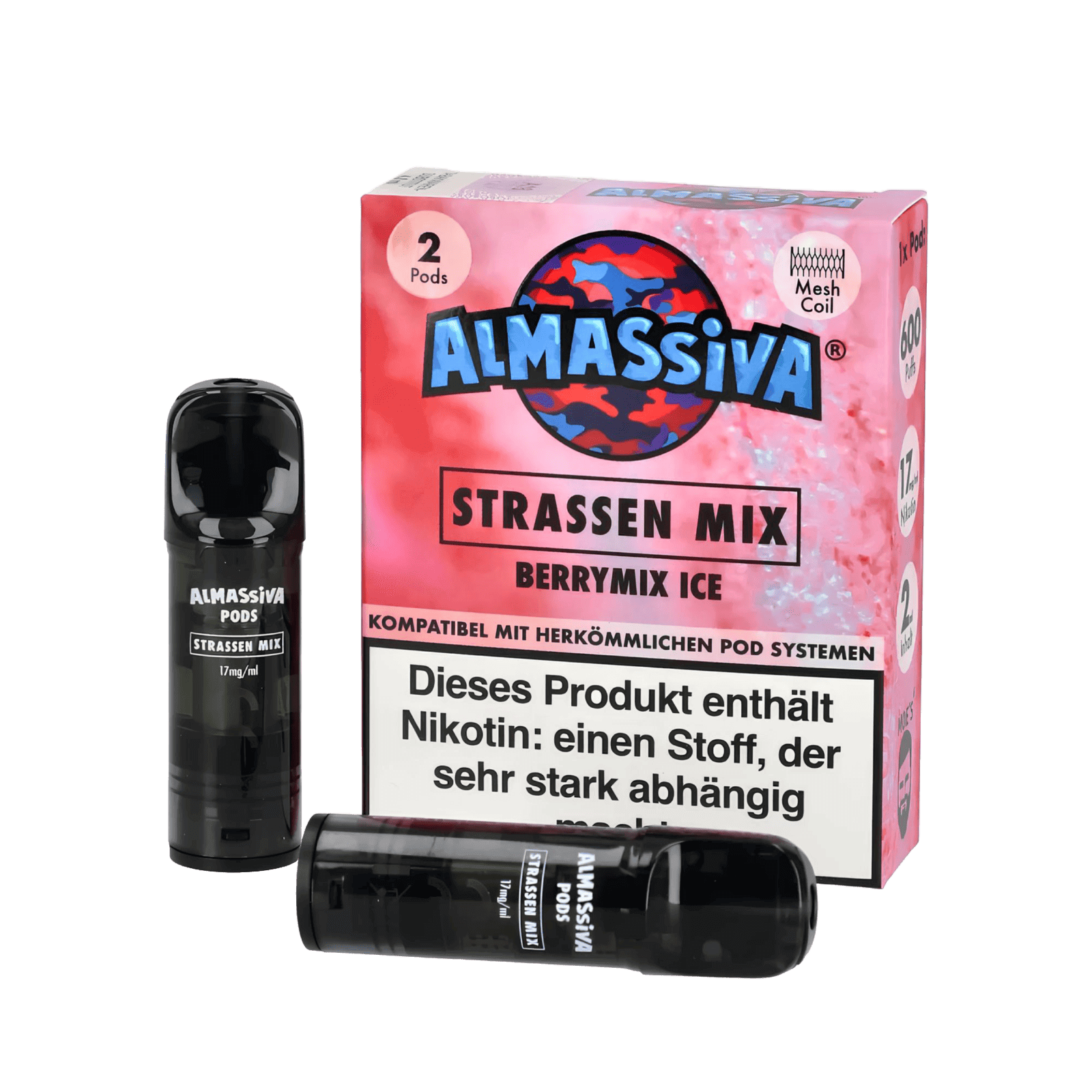 Almassiva Pod Strassen Mix, Beerenmix Menthol, 2er Set mit fruchtigem Beeren- und Mentholgeschmack, kompatibel mit Pod Systemen.
