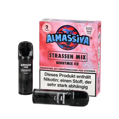 Almassiva Pod Strassen Mix, Beerenmix Menthol, 2er Set mit fruchtigem Beeren- und Mentholgeschmack, kompatibel mit Pod Systemen.