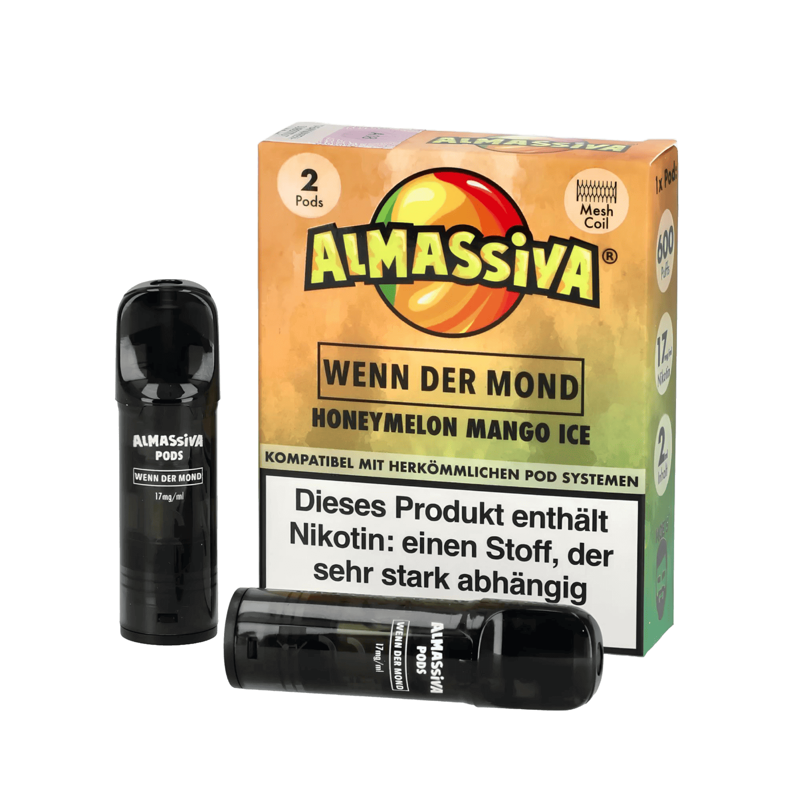 Almassiva Pod 2er Set - Wenn der Mond: Honigmelone Mango Menthol Aroma mit Mentholfinish, kompatibel mit Pod-Systemen.
