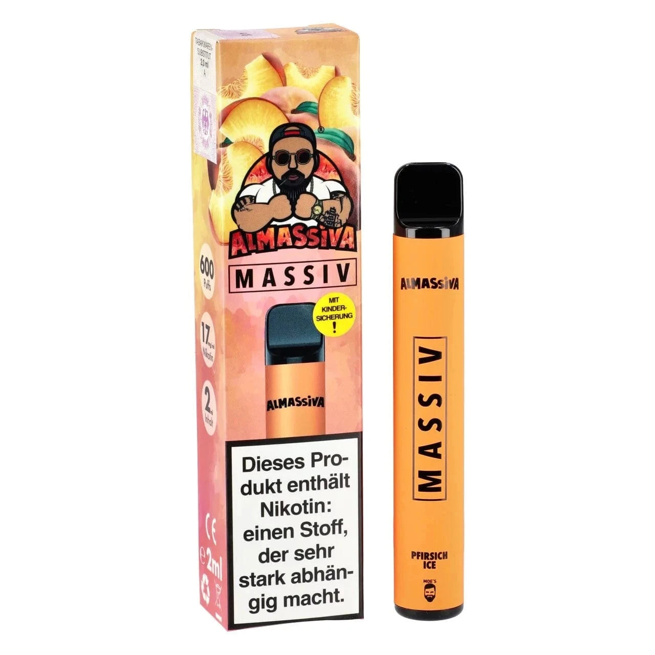 Almassiva Massiv E-Zigarette mit Pfirsich-Menthol-Aroma - perfekt für ein erfrischendes Dampferlebnis mit einem Hauch von Kühle.
