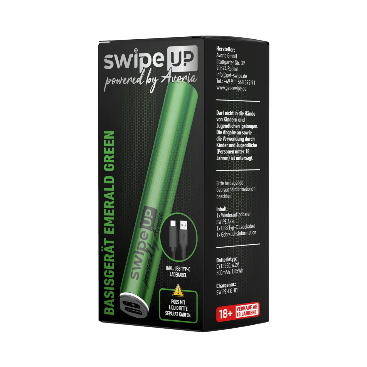 Avoria Swipe Up Basisgerät - Emerald Green (Grün) Einweg Pod-System - EAN 4250692430777 - von vape-dealer.de