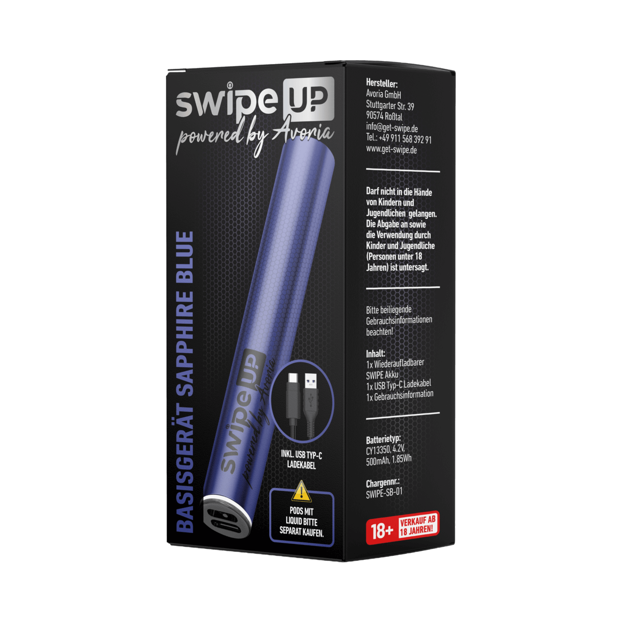 Avoria Swipe Up Basisgerät - Sapphire Blue (Dunkelblau) Einweg Pod-System - EAN 4250692430791 - von vape-dealer.de