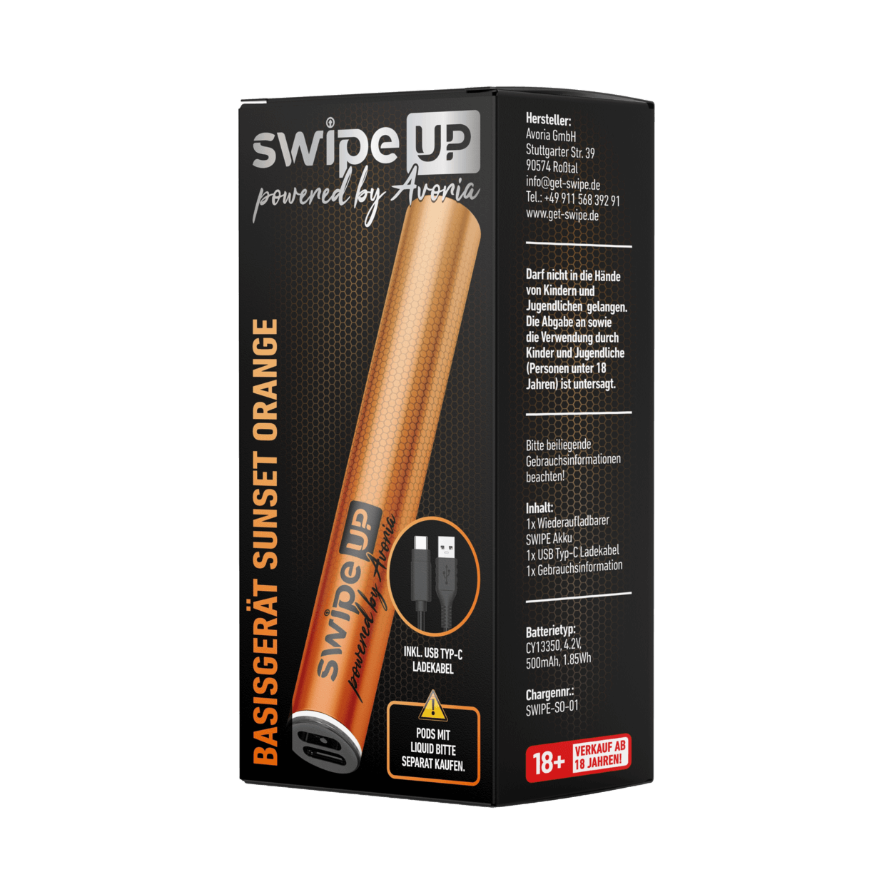 Avoria Swipe Up Basisgerät in leuchtendem Sunset Orange, bereit für dich, Energie und Optimismus zu verbreiten.