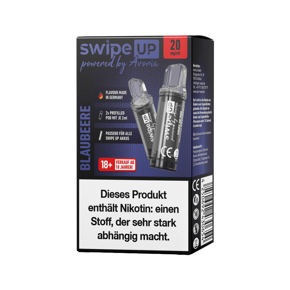 Avoria Swipe Up Pod 2er Set Blaubeere, fruchtiges Erlebnis im kompakten Design, ideal für Liebhaber süßer Blaubeeraromen.