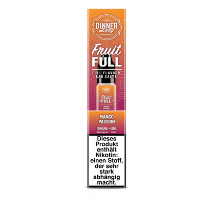 Entdecke den fruchtigen Genuss des Dinner Lady Bar Salts Fruit Full in Mango Passion. Perfekte Kombination aus süßer Mango und exotischer Maracuja.