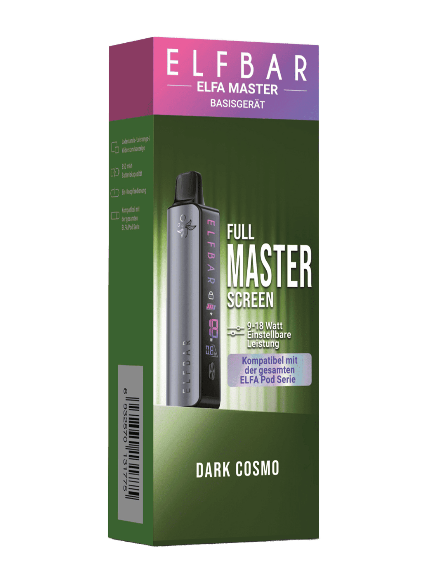 Erlebe stilvolles Dampfen mit dem Elfa Master Basisgerät in Dark Cosmo Grau Metallic.