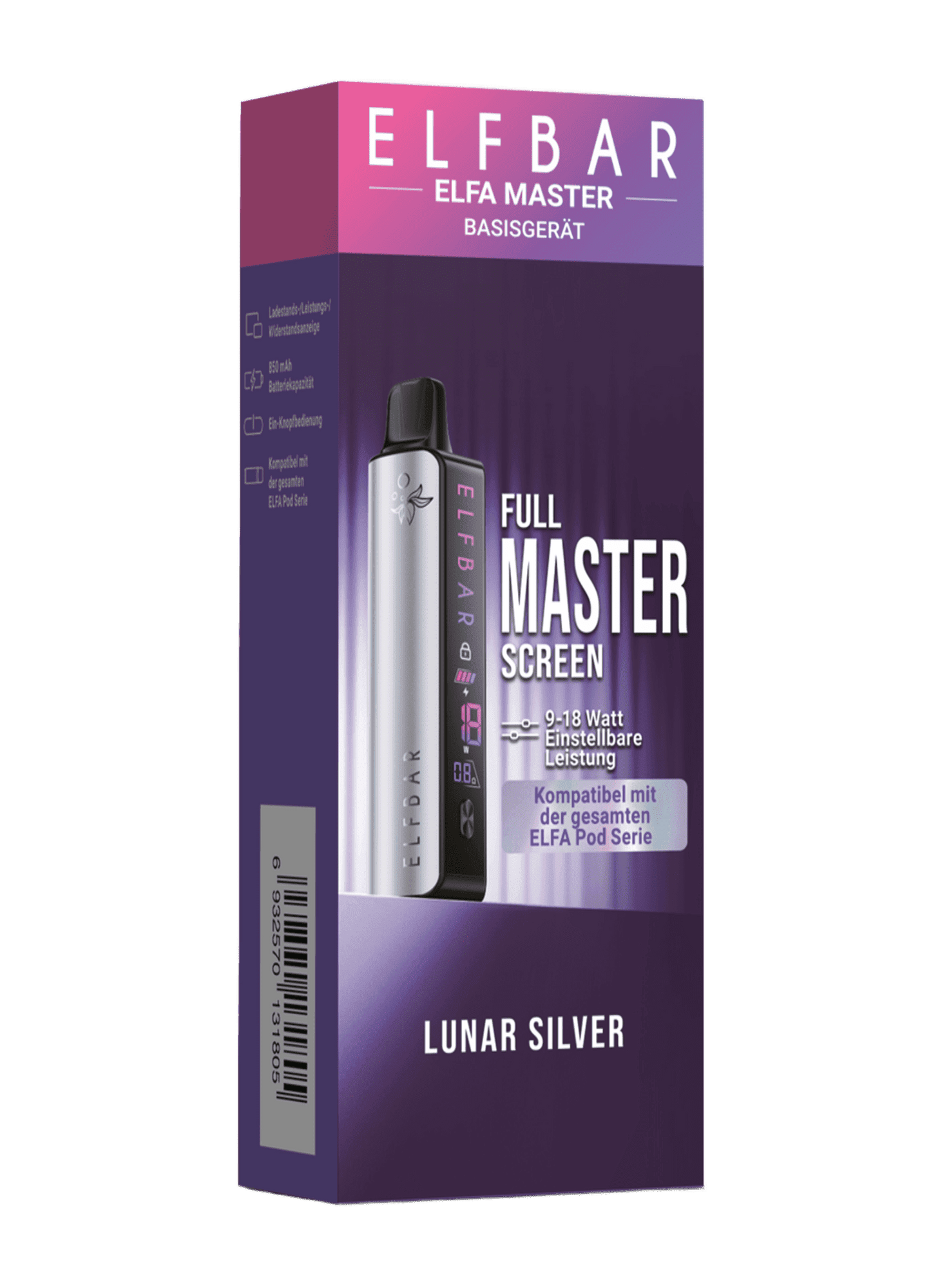 Entdecke das Elfa Master Basisgerät in stylish Silber Metallic. Kompatibel mit allen ELFA Pods. Genieße volle Leistung!
