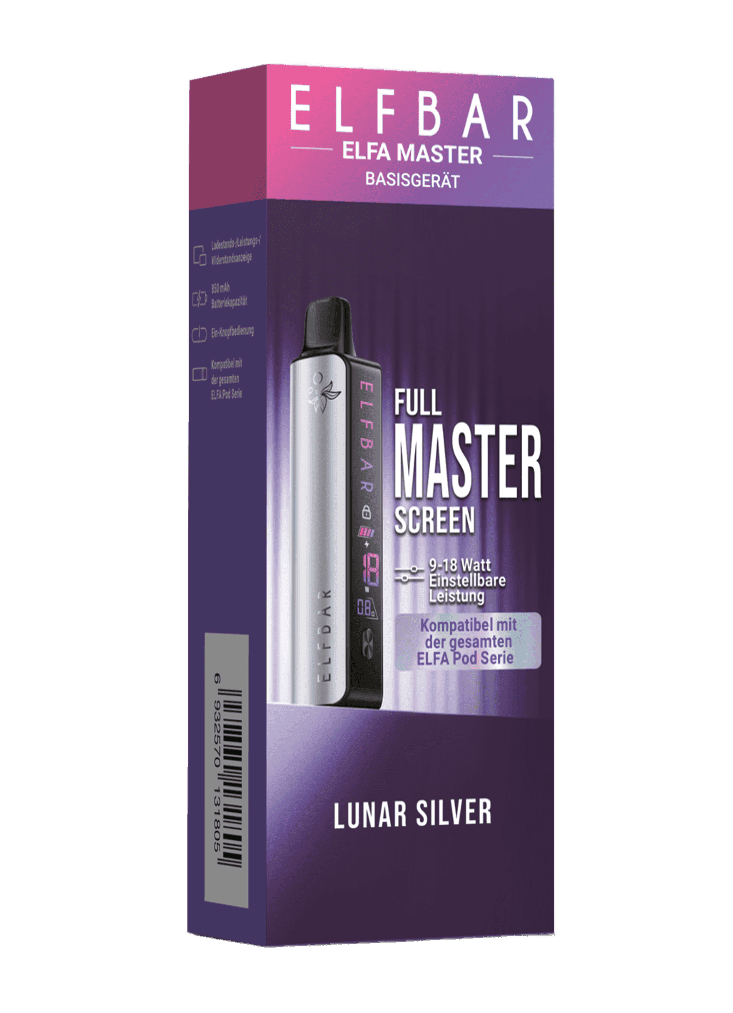 Entdecke das Elfa Master Basisgerät in stylish Silber Metallic. Kompatibel mit allen ELFA Pods. Genieße volle Leistung!