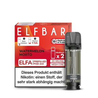 Elfa Pod Watermelon Mojito 2er Set: Genieße den süßen Wassermelone-Mojito-Geschmack, perfekt für heiße Sommertage. Enthält Nikotin.