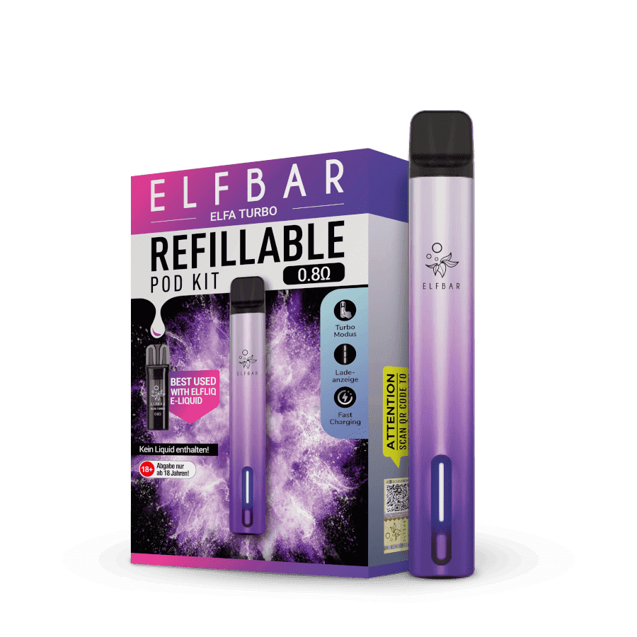 Elfa Turbo Pod Kit in Aurora Purple: Dein stylischer Begleiter in Silber-Lila für kreative Dampferlebnisse. Entdecke jetzt!