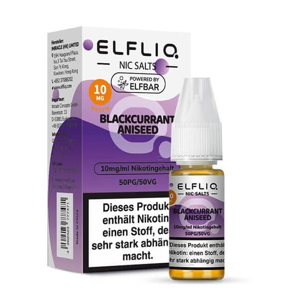Elfliq Blackcurrant Aniseed Nikotinsalz E-Liquid für nachhaltiges Vaping, 10 mg Stärke