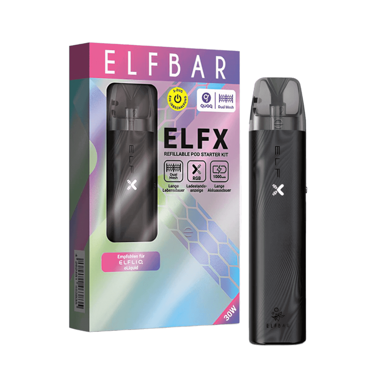 Elegantes ElfX Pod Kit in Schwarz, mattschwarz, zeitlos stylisch für deinen Look. Perfekt für Alltag und Büro, passt zu jedem Anlass.