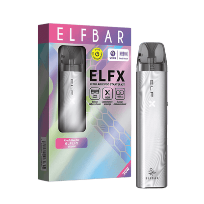Erlebe das moderne Design des ElfX Pod Kits in Silber – dein perfekter Begleiter für Eleganz im Alltag und bei besonderen Anlässen.