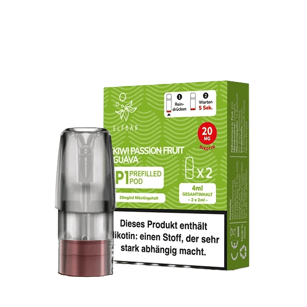 Elf Bar Mate 500 P1 Pod (2er Set) - Kiwi Passionsfruit Guava (Kiwi Passionsfrucht Guave) Einweg Pod-System - EAN 4262423770182 - von vape-dealer.de