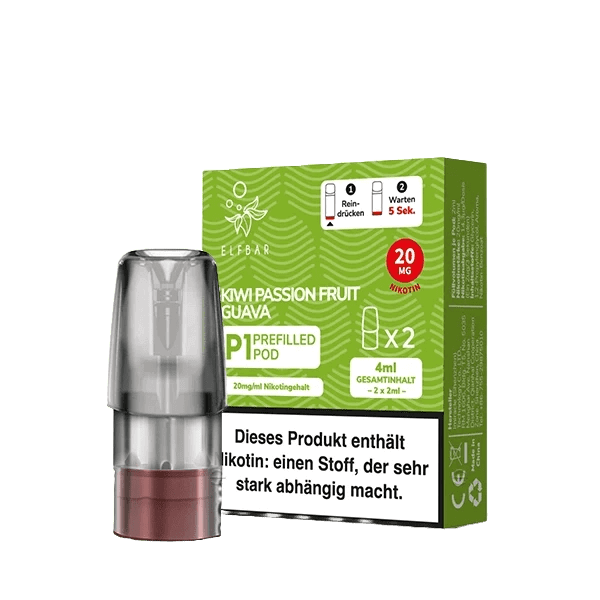 Elf Bar Mate 500 P1 Pod - Kiwi, Passionsfrucht, Guave für exotisches Dampferlebnis. 2er Set für Abenteurer.