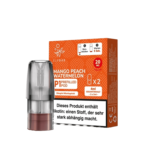 Elf Bar Mate 500 P1 Pod (2er Set) - Mango Peach Watermelon (Mango Pfirsich Wassermelone) Einweg Pod-System - EAN 4262423778515 - von vape-dealer.de