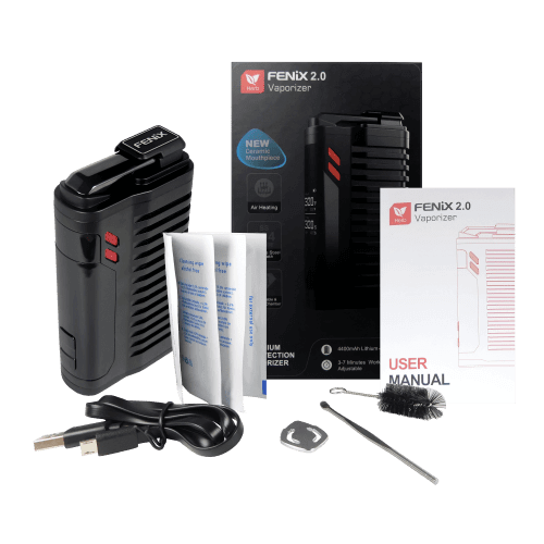 Entdecke den Fenix Vaporizer 2.0 in mattem Schwarz mit Zubehör. Eleganz trifft auf Leistung für dein ultimatives Dampfvergnügen!
