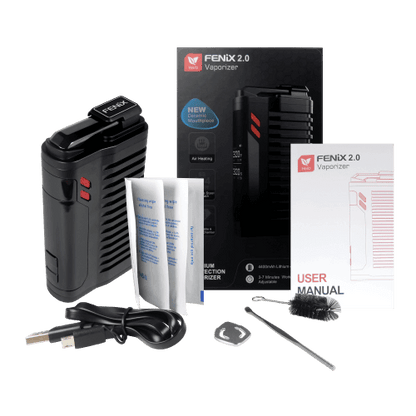 Entdecke den Fenix Vaporizer 2.0 in mattem Schwarz mit Zubehör. Eleganz trifft auf Leistung für dein ultimatives Dampfvergnügen!