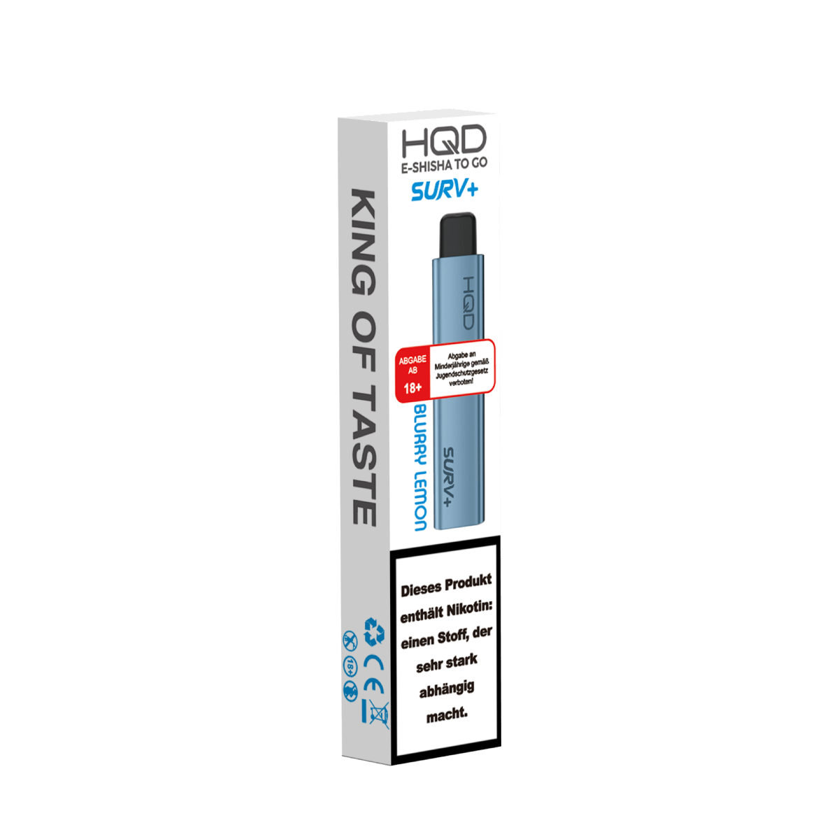 Vape-Stick HQD Surv+ Blurry Lemon Blaubeere Zitrone mit stylischem Design und stabilem Aluminiumgehäuse. Erfrischende E-Shisha.