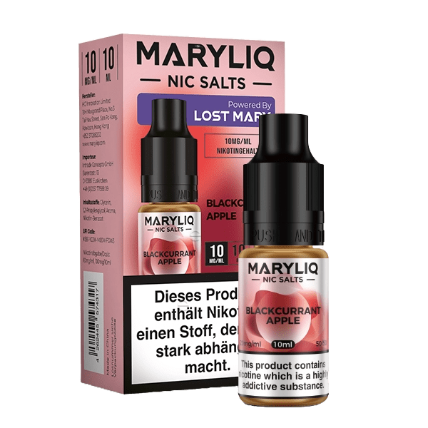 Alt Tag: Entdecke den fruchtigen Genuss von Maryliq Blackcurrant Apple Nikotinsalz mit der Süße schwarzer Johannisbeeren und knackigen Äpfeln.