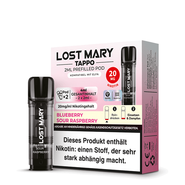 Lost Mary Tappo Pod (2er Set) - Blueberry Sour Raspberry (Saure Blaubeere Himbeere) Einweg Pod-System - EAN 4262445571408 - von vape-dealer.de